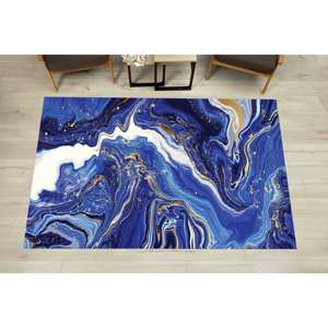 Alfombra Azul Marino con Diseño de Mármol: Alfombra Moderna Abstracta Antideslizante, con Pelo Suave - Product Image 1