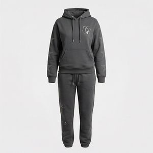 Ensembles de survêtements à capuche pour femmes de haute qualité, vente en gros, design streetwear, haut court de jogging, impression de strass, haut court décontracté, joggings - Product Image 1