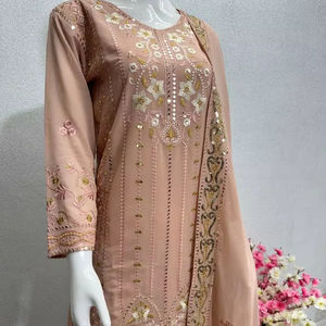 DESIGNER HEAVY FUAX GEORGETTE EMBROIDERY 5MM SEQUENCES WORK <b>TOP</b>- PENT - Product Image 1