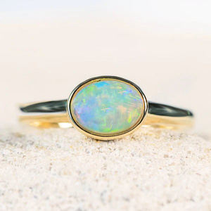 Minimalist Design Ethiopian <b>Opal</b> & Diamond Stone <b>Ring</b> Solid 925 Sterling <b>Silver</b> Bezel Setting Customizable Sizes Women's Jewelry - Product Image 1