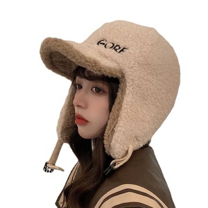 Chapeau d'hiver chaud pour <span class=keywords><strong>femme</strong></span> DLL519, chapeau <span class=keywords><strong>de</strong></span> trappeur en laine d'agneau, protection contre le froid pour le vélo, protection des oreilles, chapeaux épais en peluche pour la <span class=keywords><strong>neige</strong></span> - Product Image 1