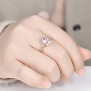 แหวนทองสีชมพูมอร์แกไนท์หรูหราดีไซน์ใหม่แหวนทองแท้ประดับเพชรแท้ - Product Image 5