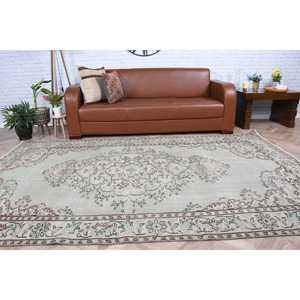 พรมขนาด 5.5x9.2 ฟุต, พรมตุรกีโบราณ, พรมลายอิคัตสีน้ำตาลเทา - Product Image 4