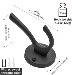 Flared Heavy Duty Aluminium Coat Rack <b>Hooks</b> <b>Wall</b> Mounted Utility <b>Hooks</b> for Clothing Scarf Bag Towel & <b>Key</b> Prong <b>Hook</b> Screws - Product Image 3