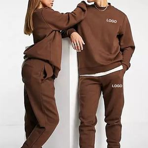 Meilleure vente Ensemble de pantalons sweatshirt tricotés en molleton marron uni unisexe avec logo personnalisé brodé Combinaison de jogging ample pour - Product Image 2