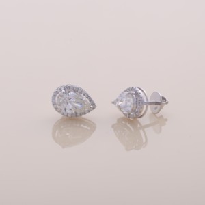IGI Certified Lab Grown White Diamond Pear Cut Halo Stud Earrings 14K Yellow / White / Rose Gold Luxury Earrings - Product Image 2