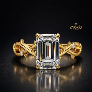 แหวนเพชรเม็ดเดี่ยวทรงเหลี่ยมมรกต ทอง 14K แหวนหมั้นลายอินฟินิตี้วิน แหวนเพชรเพาะเลี้ยงสำหรับเจ้าสาว - Product Image 3