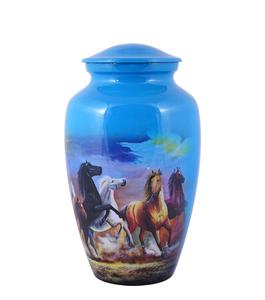 Urna de cremación de caballo corriendo de aluminio para cenizas humanas para adultos-Urna funeraria conmemorativa hecha a mano para cenizas (azul 200 pulgadas cúbicas) - Product Image 5