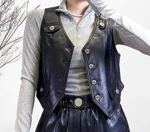 Chaleco de Cuero Vacuno de Moda Urbana para Mujer, Chaleco Corto de Cuero Auténtico Personalizado al por Mayor, Chalecos de Estilo Hip Hop para Mujer - Product Image 6