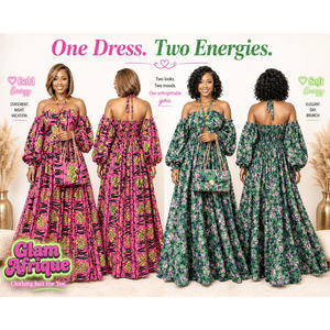 Vestido Largo Verde con Estampado Floral de Ankara, Cintura Imperio y Hombros Descubiertos - Product Image 2