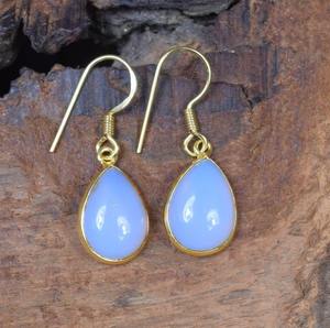 Classic 925 Sterling Silver Fine Jewelry Handmade Drop <b>Earrings</b> with Natural Chalcedony Gemstone for Parties - Product Image 4