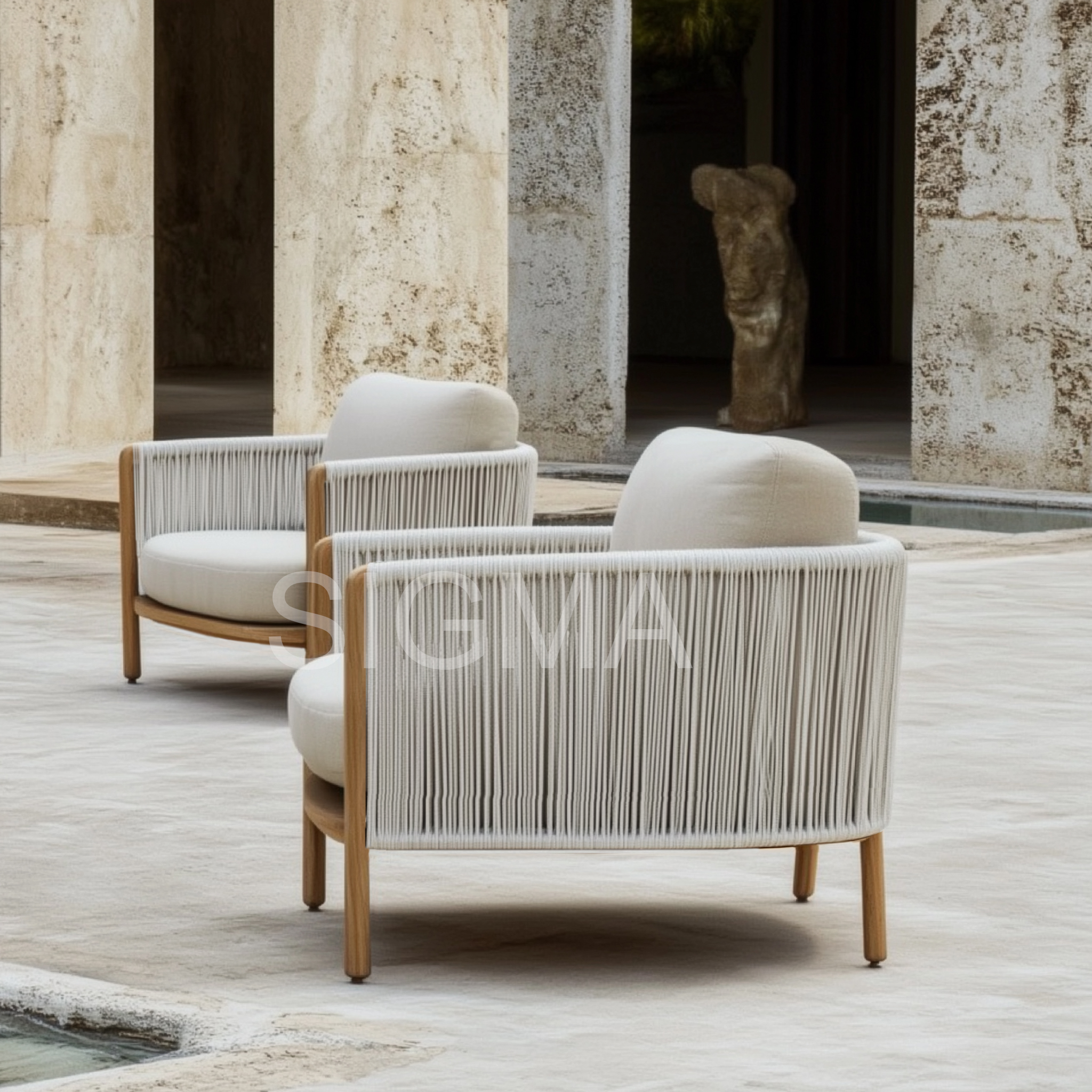 Rope Outdoor furniture set garden sofa set teak wood lounge chair luxury dining table sofa living room furniture dining tables