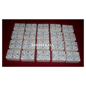 Boîtes à bijoux incrustées de marbre blanc brillant de nacre bleue unique de forme rectangulaire avec la surface brillante pour le but doué - Product Image 1