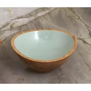 Tazón para Servir Hecho a Mano de Madera de Mango con Interior de Esmalte Morado Brillante, Vajilla Moderna, Tazón Decorativo para Ensaladas - Product Image 6