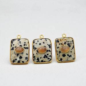 Rectángulo hecho a mano rebanada plata bisel colgante piedra preciosa Natural chapado en oro 925 Plata bisel encantos hecho a mano doble piedra colgante - Product Image 2