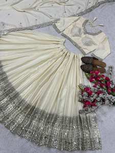 Lehengas choli ชุดงานเย็บปักถักร้อยสำหรับผู้หญิงและผู้หญิงชุดเพื่อนเจ้าสาวสีขาว - Product Image 5