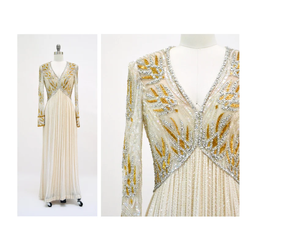 Robe décontractée pleine longueur avec broderie polyvalente et perles à paillettes Taille naturelle Manches longues Tissu crêpe Dos solide - Product Image 5