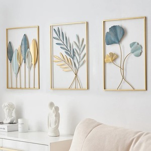 Vente en gros Ensemble d'art mural moderne en métal, tenture murale décorative 3D à la feuille d'or pour le salon, la chambre à coucher et la décoration de luxe de la maison - Product Image 1