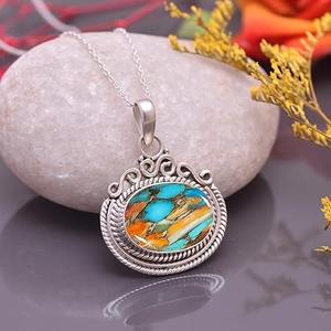 Oyster Cuivre Turquoise Gemstone 925 Sterling Silver Fine Pendentif Bijoux Avec 925 Timbre À La Main Pendentif En Argent Bijoux - Product Image 4