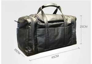 Bolsa de Viaje de Fin de Semana de Cuero con Cierre de Cremallera, Bolsa de Mano Resistente Negra para Hombre - Product Image 3