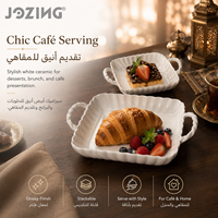Plat de service carré en céramique blanche JOZING avec poignées torsadées et bord festonné – Offres de liquidation directes usine