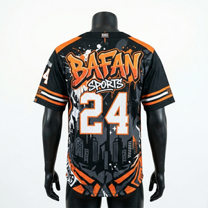 T-shirt 100% coton pour homme, coupe ample, imprimé, respirant, jersey de baseball premium, panneaux noirs et oranges sur les épaules, logo personnalisé - Product Image 3