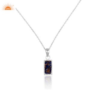 Collar con Colgante Rectangular de Piedra Preciosa de Lapislázuli y Cobre Mojave, Joyería Natural al por Mayor, Colgante de Plata de Ley 925 con Cadena - Product Image 2