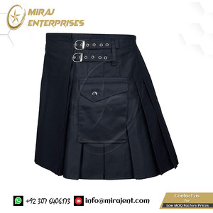 Kilts en tartan noir utilitaire faits à la main KILT personnalisé pour les femmes Jeans en coton Kilt écossais traditionnel - Product Image 6