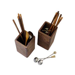 Rustic Wooden <b>Chopstick</b> <b>Holder</b> Stand Eco Friendly Solid Wood Cutlery Organizer - Product Image 4