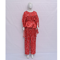 Ensemble deux pièces décontracté pour femme : chemise crayon en dentelle tricotée unie à manches trois-quarts et pantalon long ample à jambe large