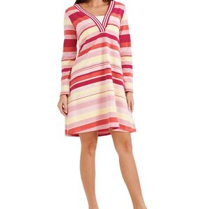 Mini robe de maternité décontractée rose à col en V grande taille vêtements d'hiver amples pour femmes enceintes respirants en modal pour femmes allaitantes - Product Image 1