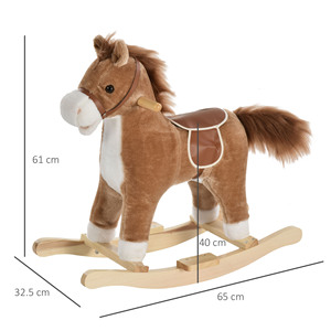 HOMCOM Rocking Horse Toy with Realistic Sounds for Babies 36-72 Months, Includes 2 <b>AA</b> <b>Batteries</b>, Brown - Product Image 3