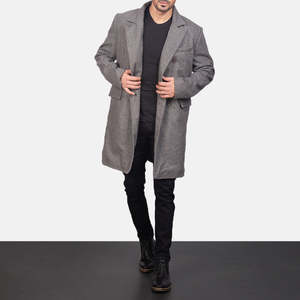Manteau long Claud gris en laine à double boutonnage avec capuche, boutons, trois poches extérieures, ourlet ouvert, poignets ouverts – Collection Automne/Hiver - Product Image 5