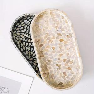 Plateau en nacre fin ovale à motif galet, fait main, pour la décoration, plateaux de service pour salle de bain de luxe, coiffeuse, chambre et table de salon - Product Image 2