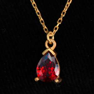 Dainty Red Garnet <b>Drop</b> Necklace 925 Sterling Silver 14K Gold Plated January Birthstone Anniversary Gift For Her - Product Image 2