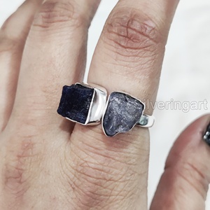 Joyería de piedra en bruto Anillo de mujer Piedra preciosa de tanzanita natural Piedra NATAL DE DICIEMBRE Piedra doble Anillo de plata esterlina 925 ajustable - Product Image 2