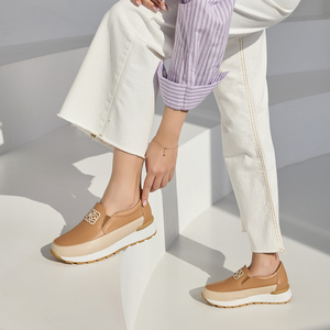 [JSHOE] Zapatos de plataforma sin cordones de cuero de vaca de acción para mujer, suela acolchada ligera, zapatillas cómodas diarias - Product Image 6