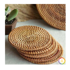 Assiette en rotin plateau de caboteur fait main écologique pour la décoration de table à manger porte-boisson style rustique du Vietnam - Product Image 3