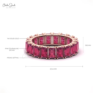 Productos más vendidos 6.65CT Natural Octagon Cut Pink Tourmaline Gemstone Eternity Band Ring 14K Fabricante de joyas de oro sólido - Product Image 2