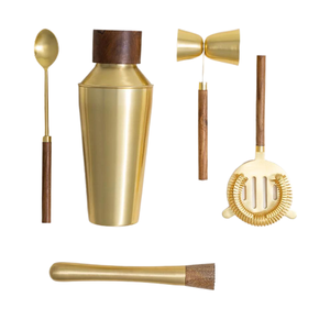 Offre spéciale Ensemble cocktail en métal et bois plaqué or à bas prix - Product Image 1