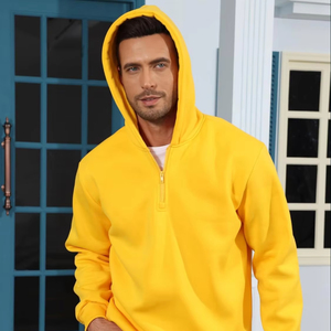 Sweat à capuche pour homme raffiné, fermeture éclair quart de tour, polaire, doux au toucher, chaud, durable, décontracté, confortable, design moderne - Product Image 1