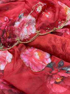 Sari indien vintage Fulpari en georgette prêt à porter avec un magnifique imprimé et un chemisier non cousu pour la remise des diplômes - Product Image 2