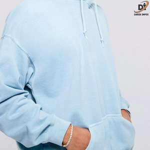 เสื้อมีฮู้ดแบบสวมหัวของผู้ชายผ้าฟลีซผ้าฝ้ายพร้อมเทคนิคพัฟผ้าซักเทอร์รี่ฝรั่งเศสโลโก้ออกแบบเอง - Product Image 6