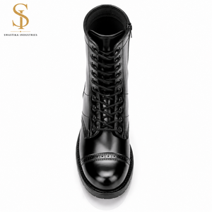 SUPER FORCE Natural Cow Leather Strong Quality Tactical Mission Defense <b>Boots</b> Zip & Lace-Up Closure All Season Black - Product Image 3