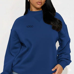 Sudadera de Algodón con Cuello Alto y Logotipo Personalizado, Estilo Urbano, Hombros Caídos, Bordada, de Forro Polar, Holgada, Larga, para Otoño/Invierno, para Mujer - Product Image 1
