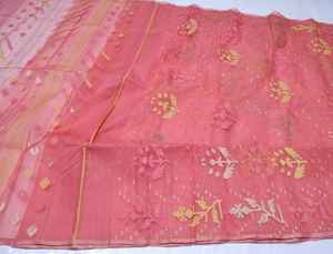 Exclusivo Deshi Orange Dhakai Jamdani Sharee exportable para mujer JAMDANI FABRIC Blue GREEN Golden Sky Blue de Bangladesh - Product Image 3