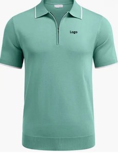 Direct de l'usine coton hommes fermeture éclair pour chemise décontracté tricot à manches courtes solide séchage rapide coupe régulière chemises - Product Image 3