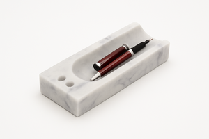 Élégant plateau à stylos en marbre beige avec deux porte-stylos pour organisateur de bureau Rangement de bureau élégant pour stylos crayons et outils d'écriture - Product Image 5