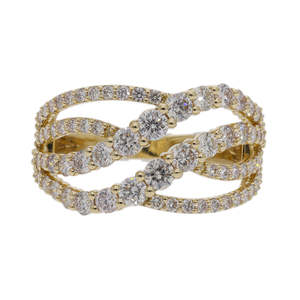 Exquisito Anillo de Mujer con Diamantes Brillantes de Varias Filas, Chapado en Rodio sobre Oro Amarillo de 14K, Banda Cruzada con Diamantes Naturales - Product Image 4
