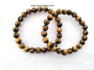 Om Mani Padma Perles en pierre d'onyx noir naturel gravé en cristal semi-précieux Bracelets de guérison Reiki - Product Image 5